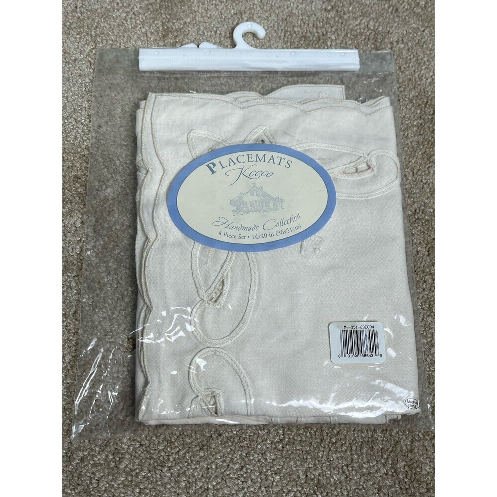 Keeco Handmade Collection White Cutwork Embroidered 4pc Placemats 14x20 NIP